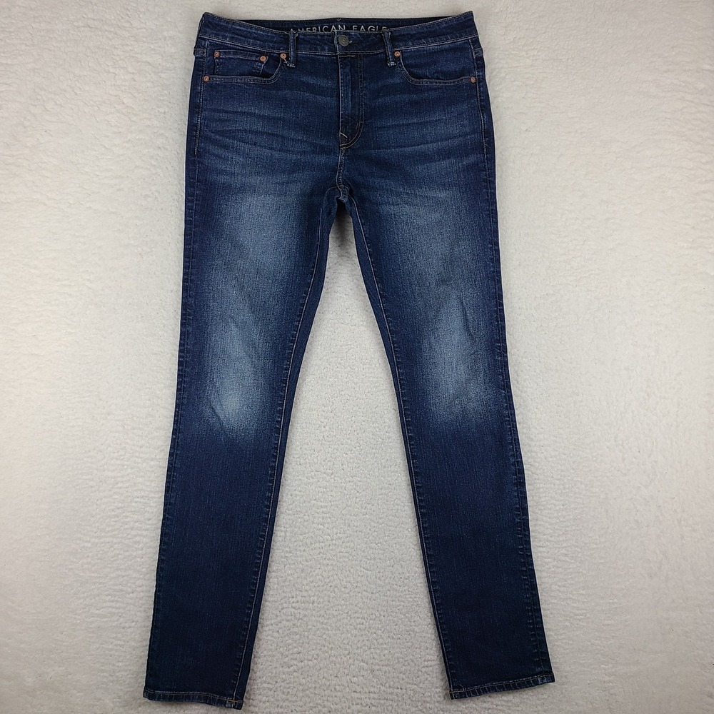 American Eagle Jeans Mens 34x34 Blue Airflex + Athletic Skinny Dark Wash Denim